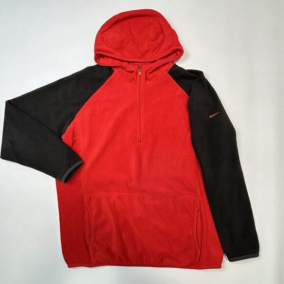 Nike Therma Fit Fleece 1/4 Zip Pullover Hoodie Womens Small Red Black Colorblock - Picture 8 of 8